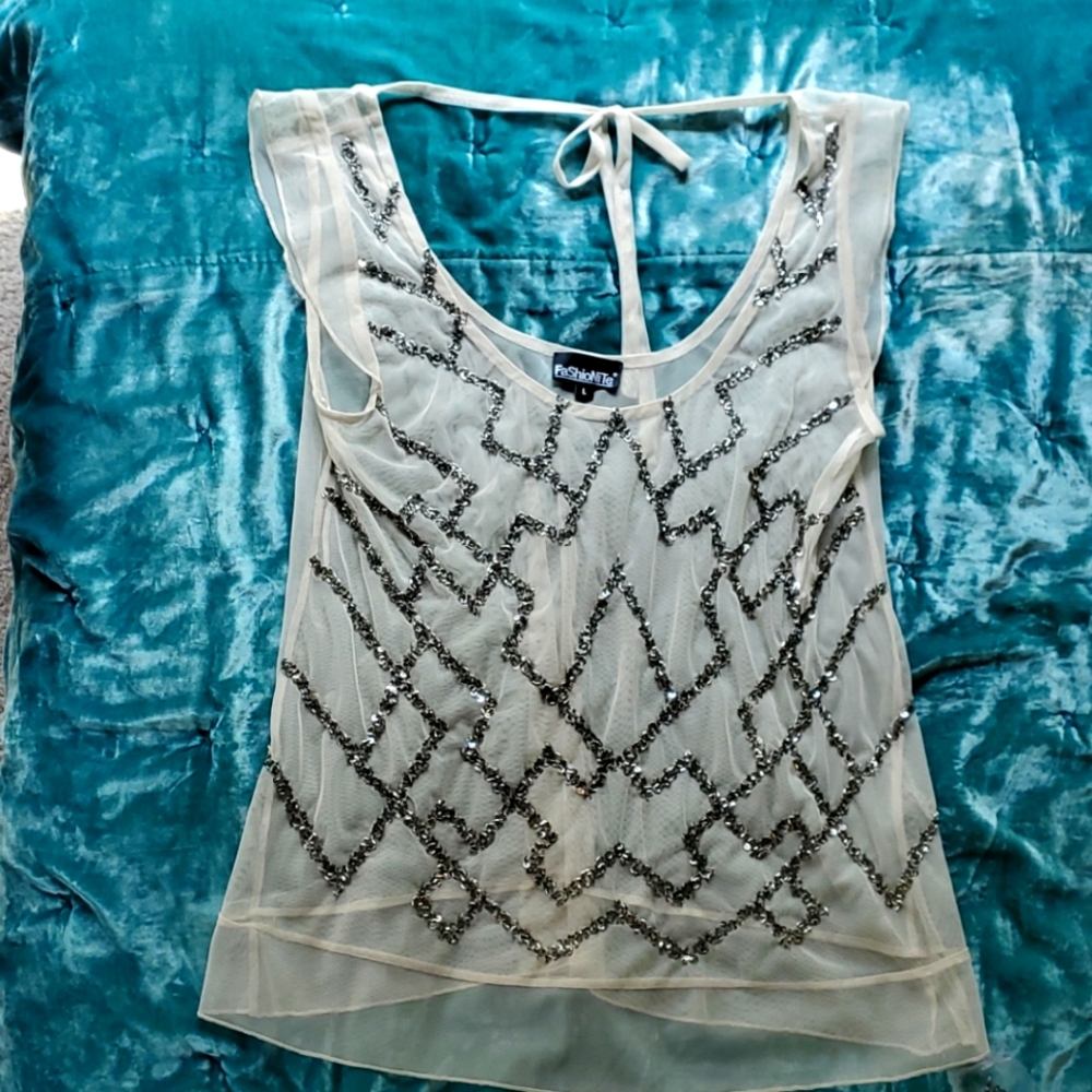 NWOT size L sheer sequin beaded tank